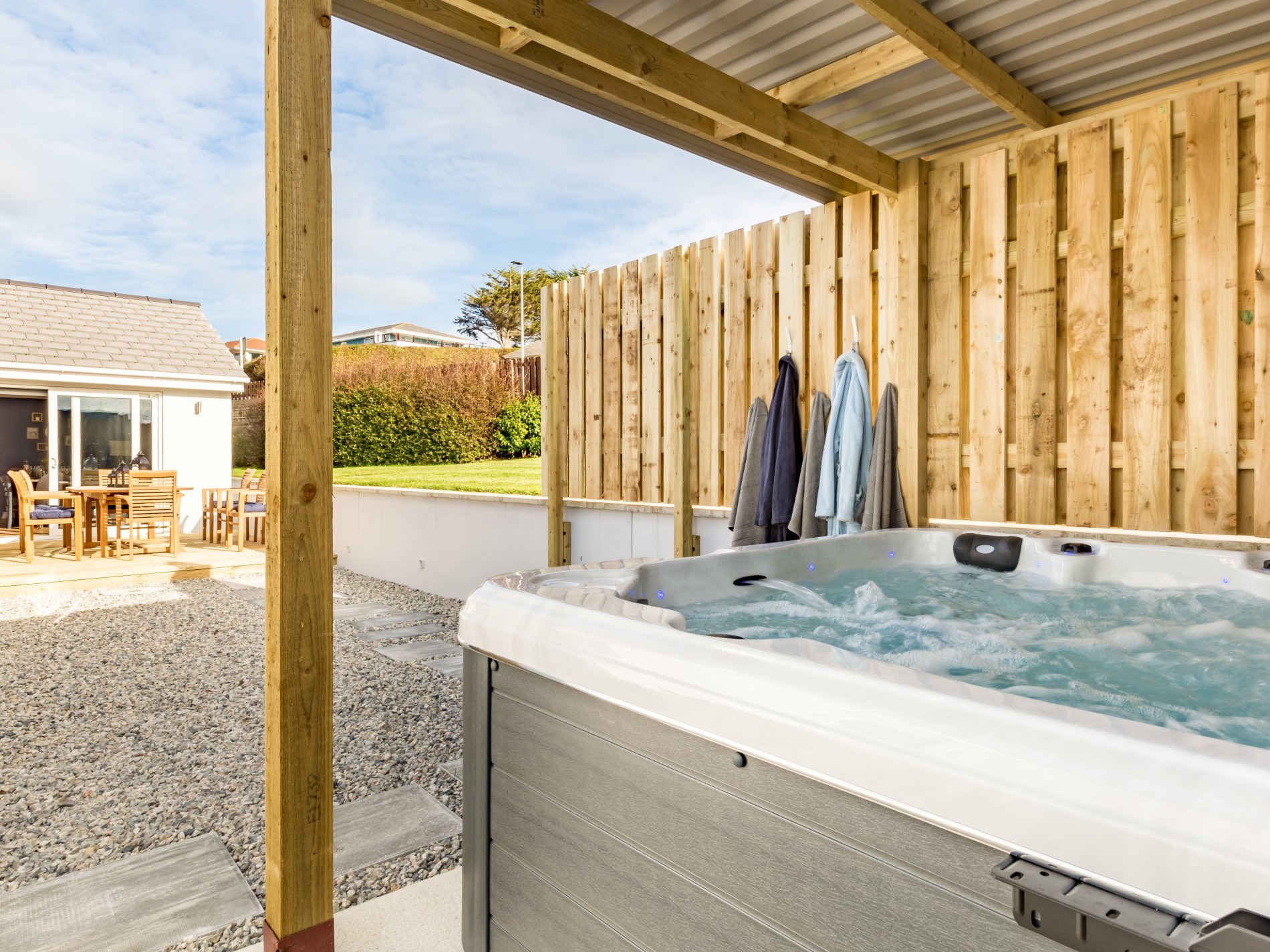 The private hot tub on the decked area at The Appledore Townhouse, Appledore Devon