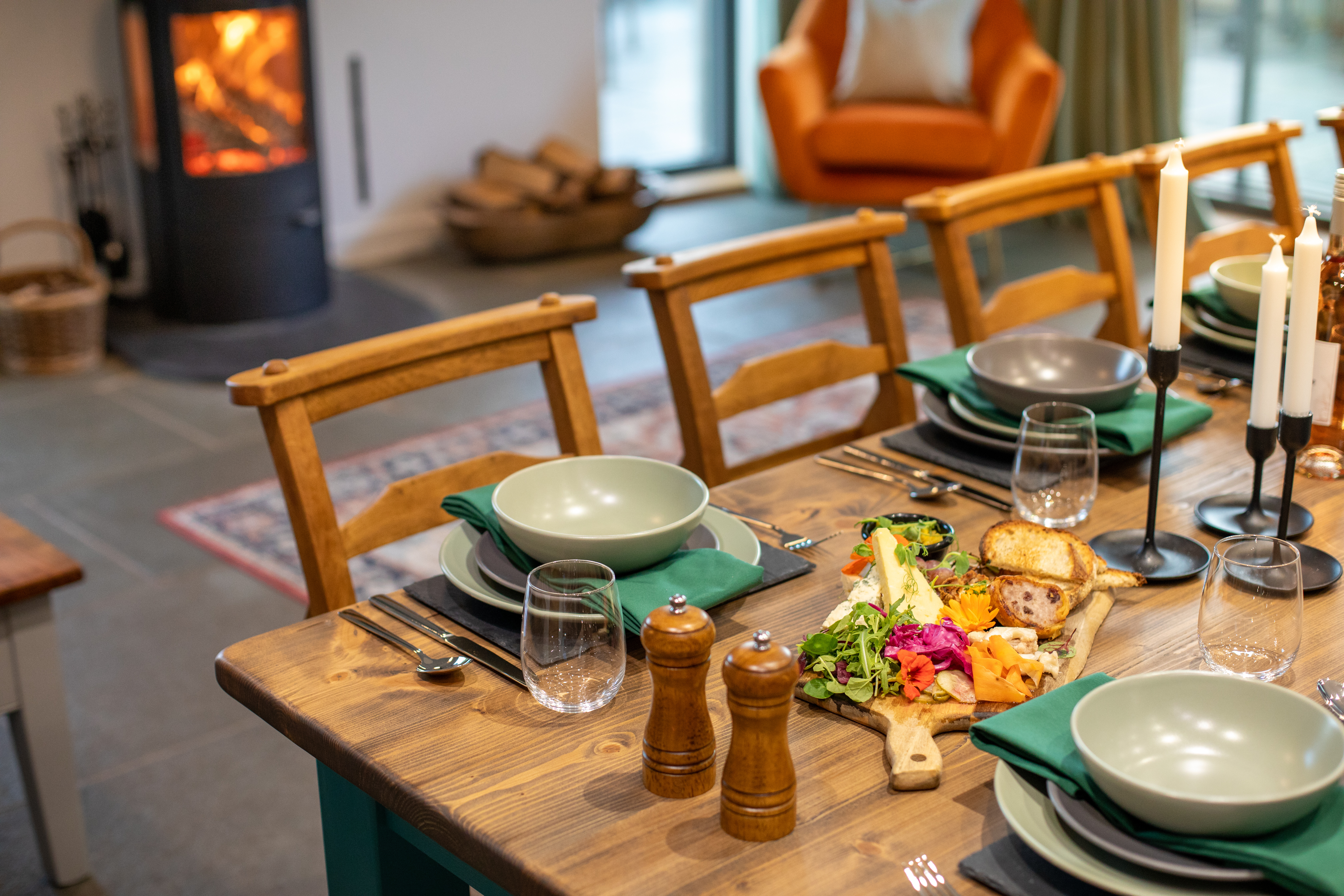 The dining room at The Weston Farmhouse with countryside views