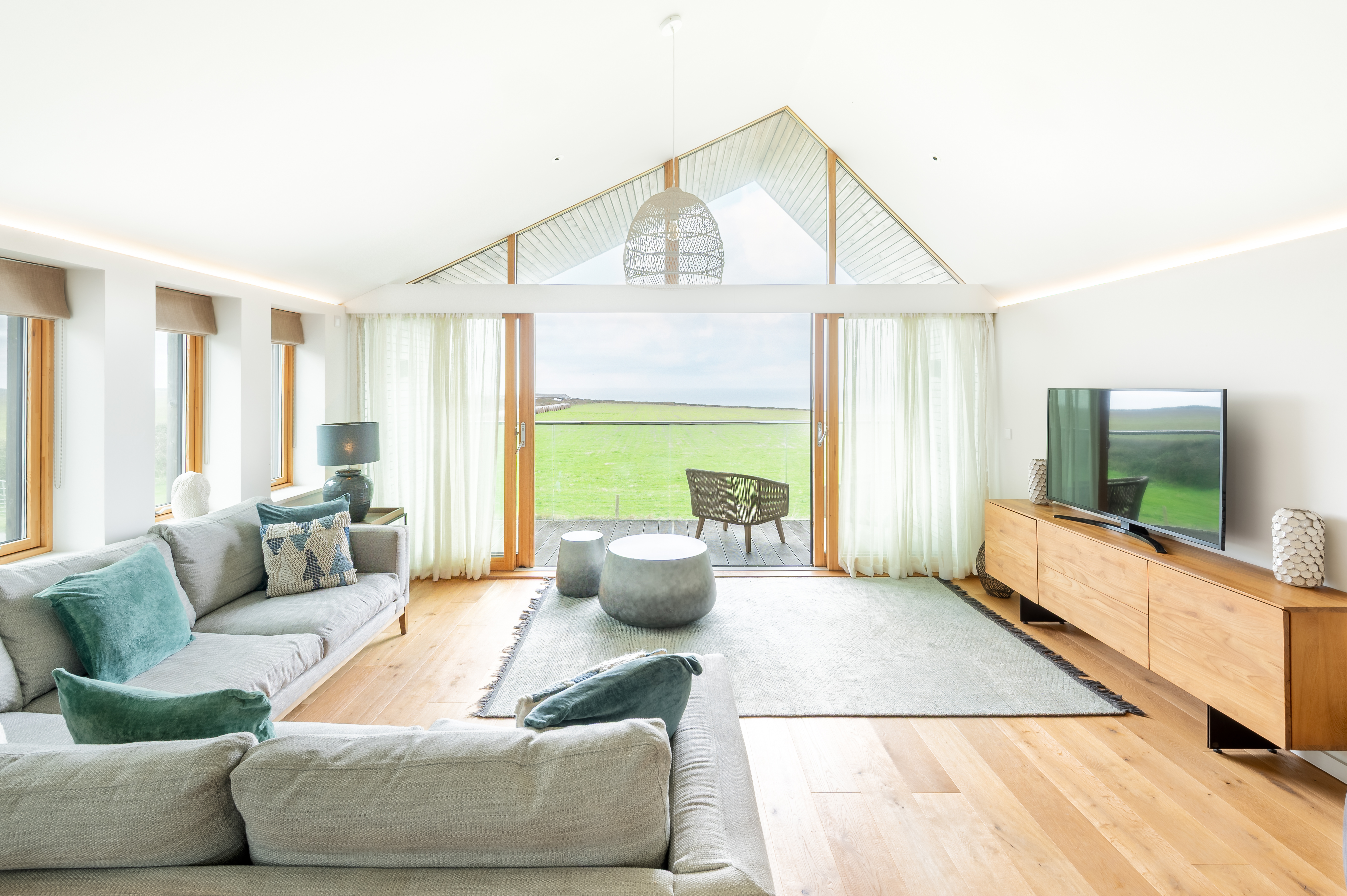 The living area at The Mawgan Porth House coastal cottage, Mawgan Porth