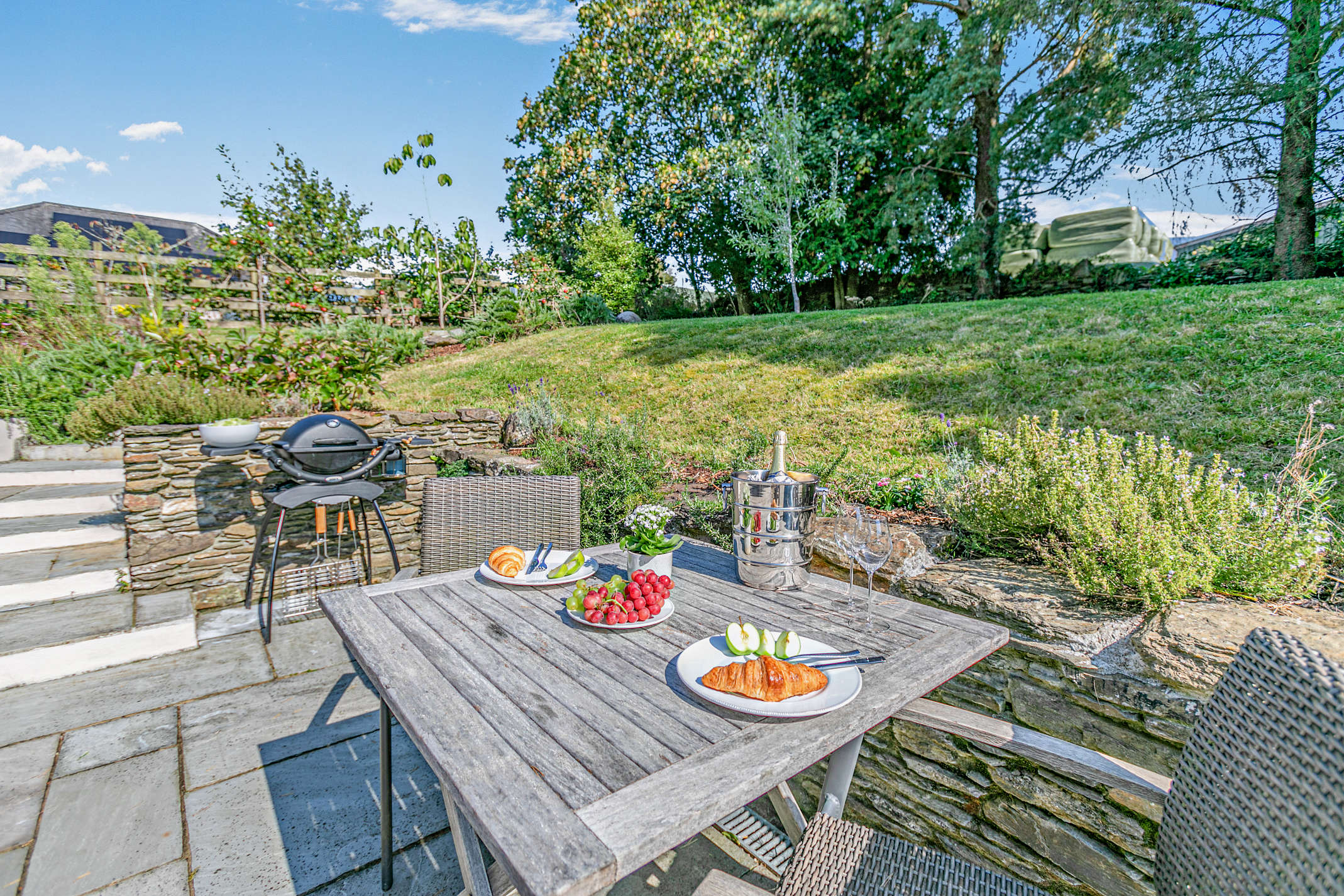 The cottage patio and garden at Lilyville, near Looe Cornwall