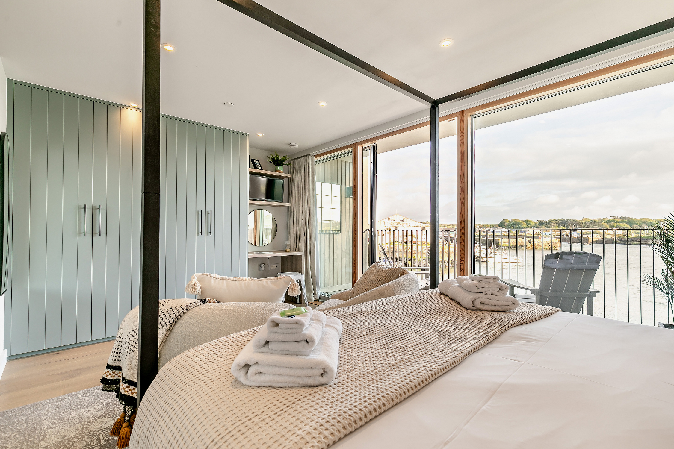 A bedroom at The Hayle Cottage wharf house, Hayle Cornwall
