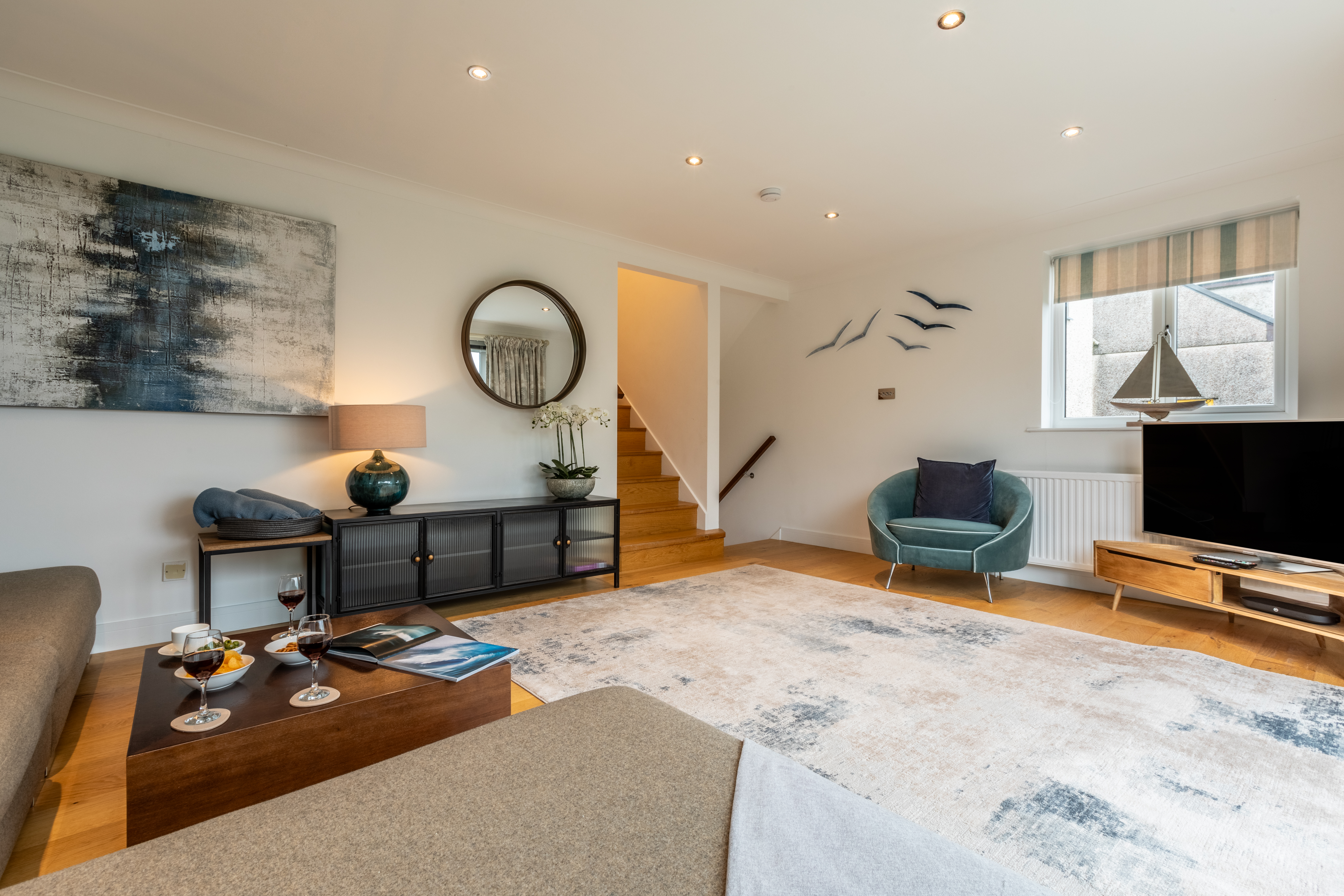 The spacious lounge with patio doors at The Carbis Bay Garden House