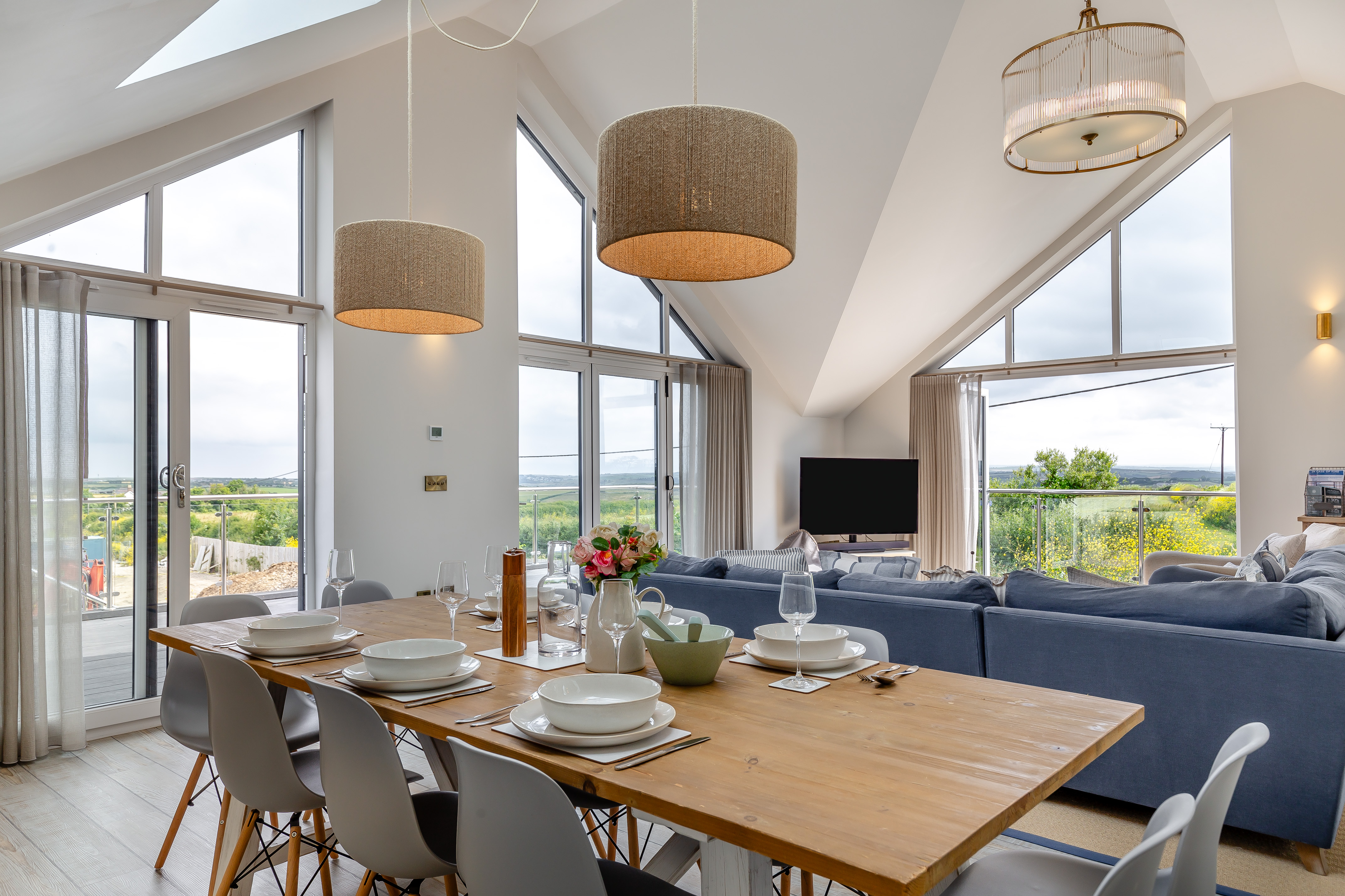 The dining area at The Padstow House with views over the Camel estuary