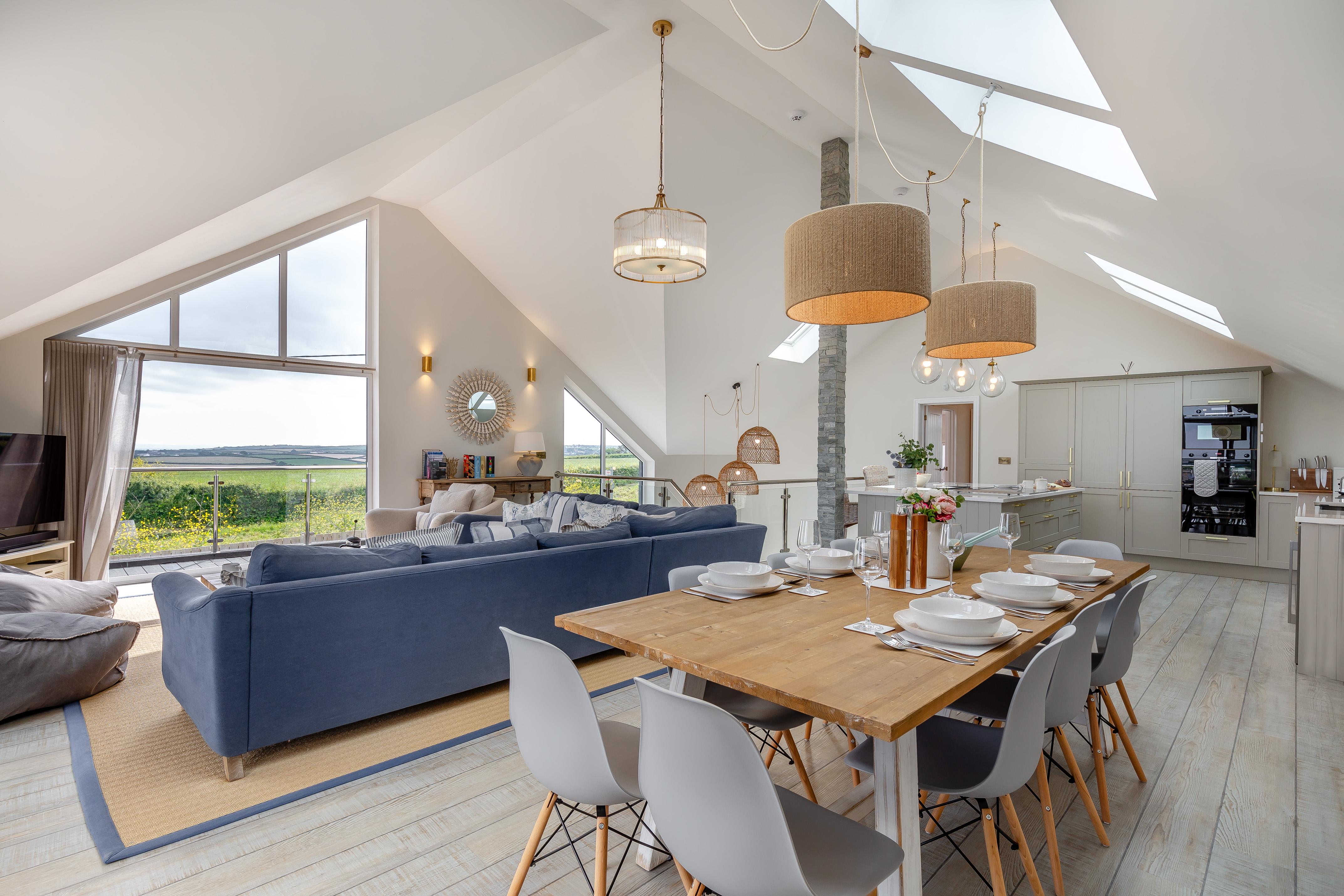 The light interior with high ceilings and plentiful glass at The Padstow House