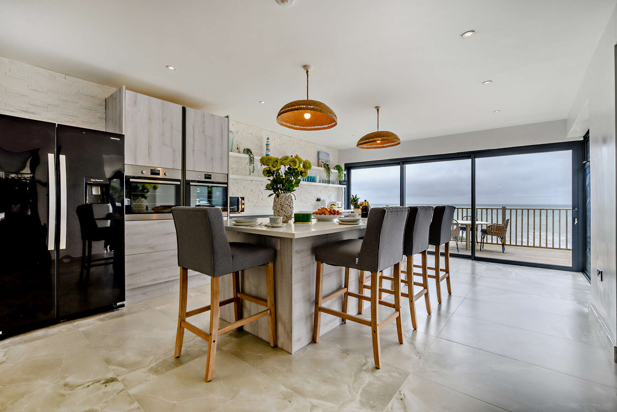 The kitchen breakfast bar at The Downderry Cottage House, Downderry