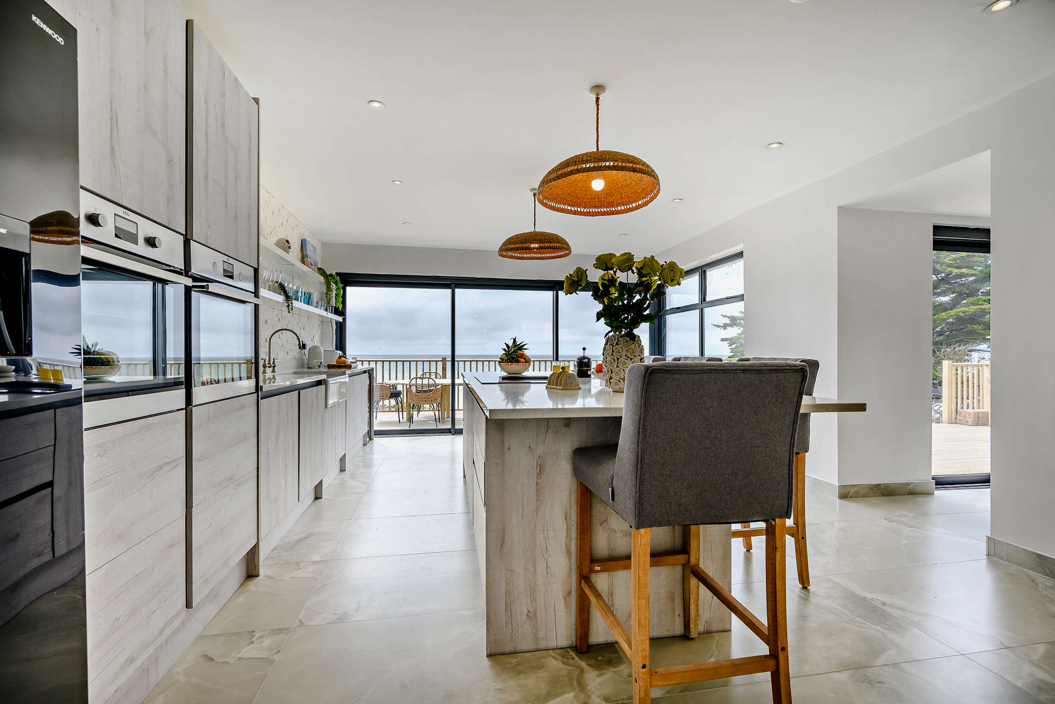 The contemporary kitchen at The Downderry Cottage House, Downderry Cornwall