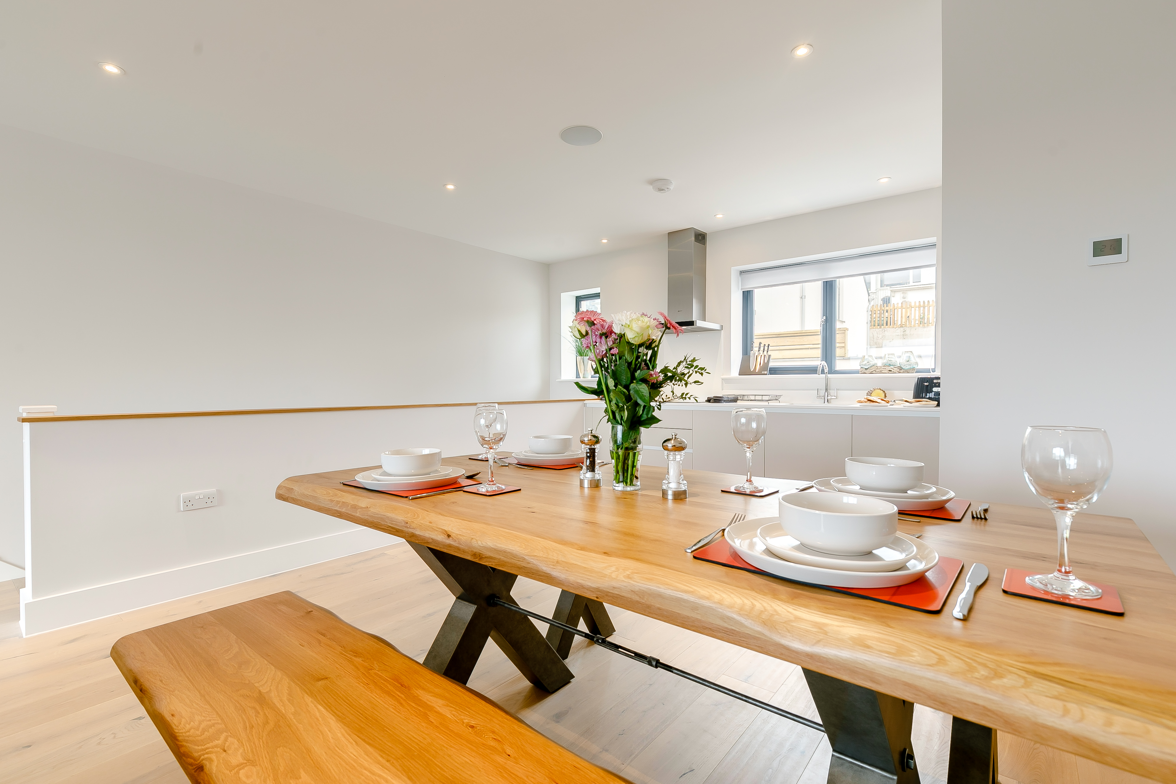 The dining area at The Newquay Apartment with sea views