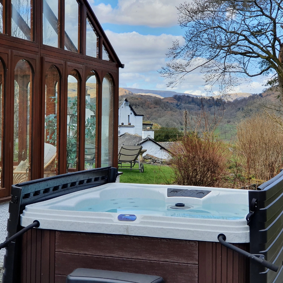 The private hot tub at Skelwith Fold dog-friendly cottage, Lake District