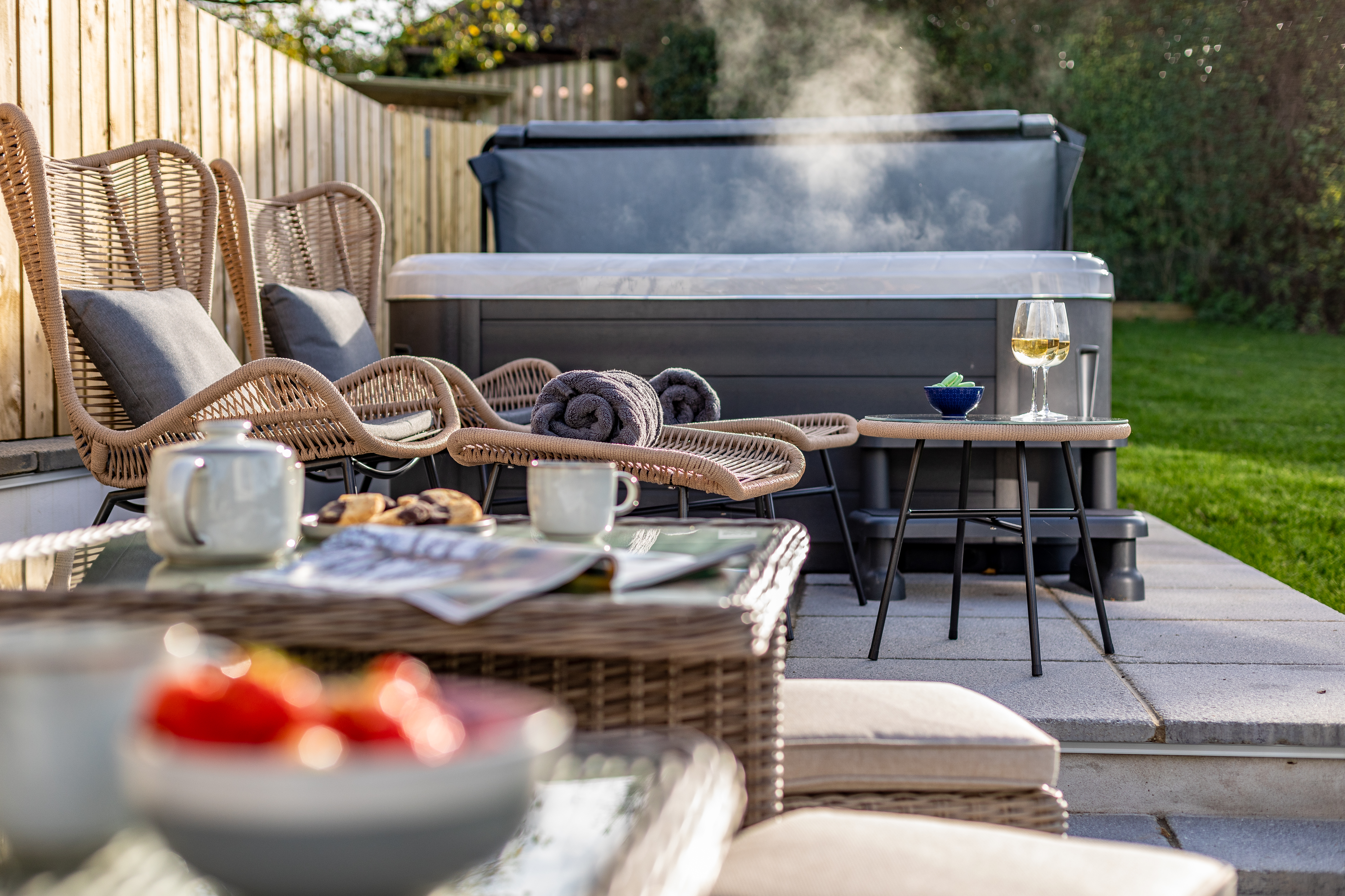 The outdoor dining terrace with estuary views at The Estuary House, Instow Devon