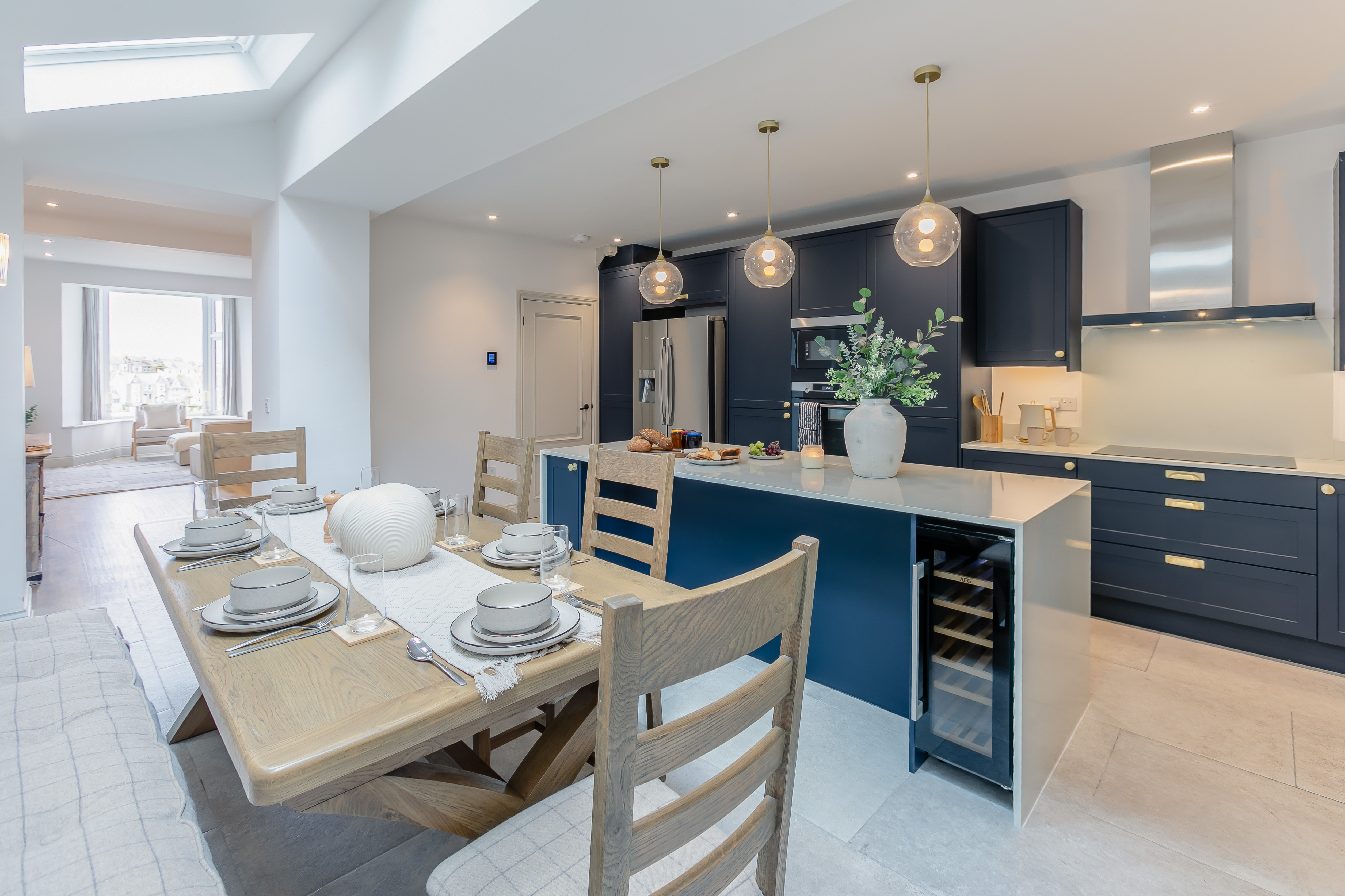 The chic open-plan kitchen at The St Ives Cottage with skylight windows