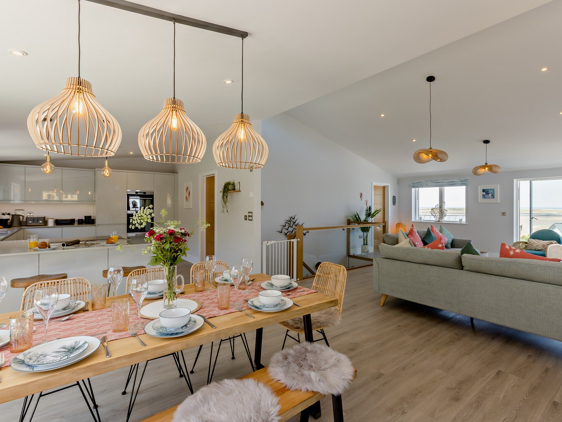 The well-equipped kitchen with breakfast bar at The Appledore House, Appledore Devon