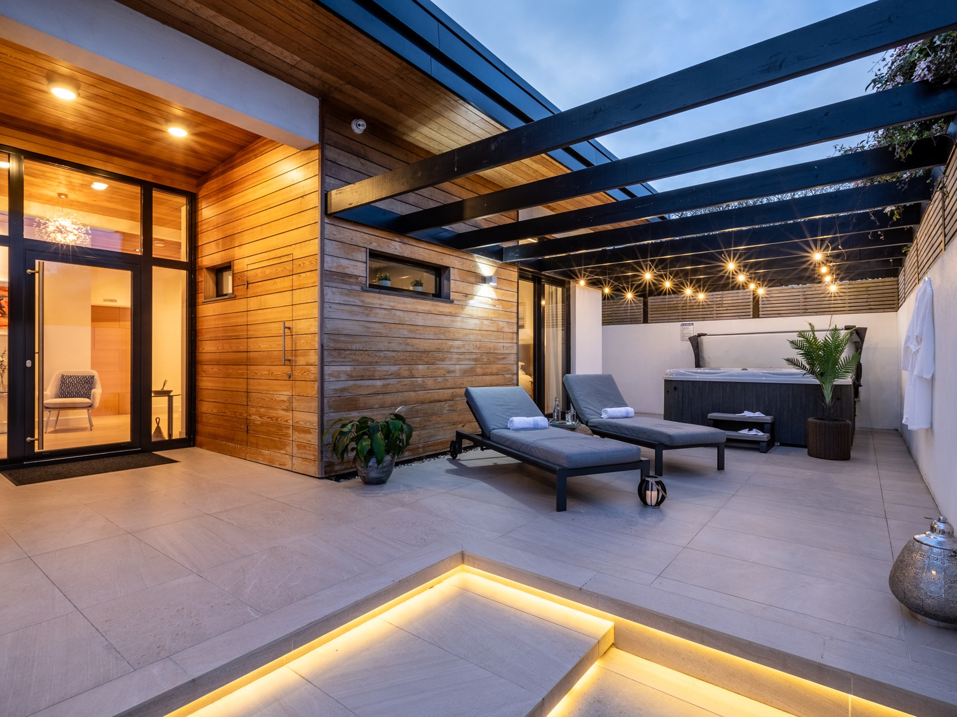 The Mediterranean-style private terrace at The Tehidy House, Cornwall