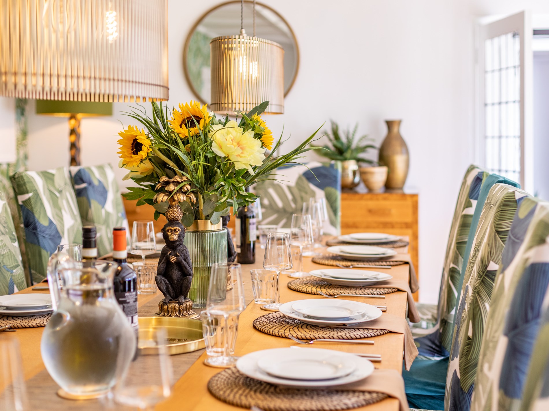 The elegant dining room with garden-inspired décor at The Bude House, Bude