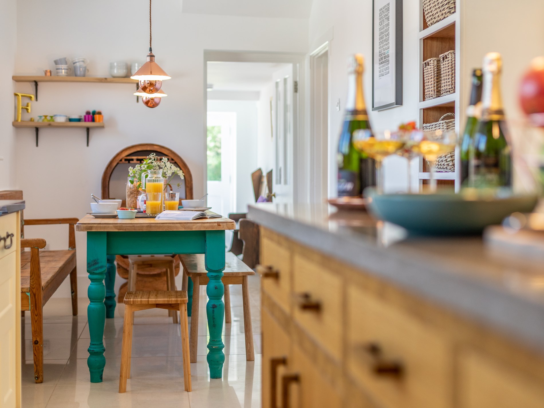 The well-appointed kitchen with range oven at The Bude House, Bude Cornwall